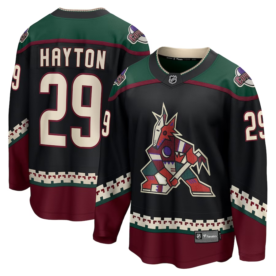 Men's Arizona Coyotes Barrett Hayton #29 Black Home Breakaway Jersey